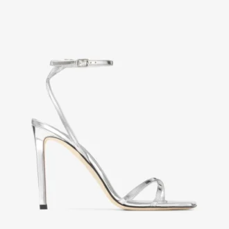 Metz 100 Silberne Sandale aus Liquid Metal-Leder