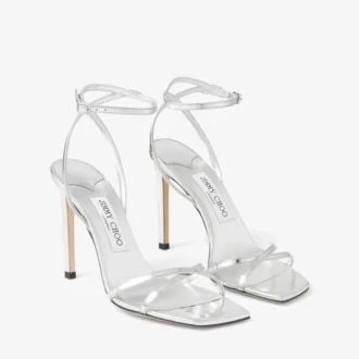Metz 100 Silberne Sandale aus Liquid Metal-Leder