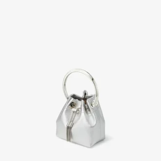Micro Bon Bon Mini-Tasche aus silbermetallischem Nappaleder