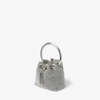 Micro Bon Bon-Tasche aus silbernem Kristall-Netzgewebe mit Metallgriff