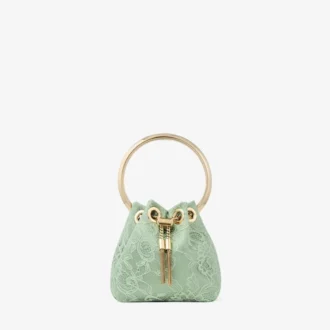 Micro Bon Bon Verde Satin und Jimmy Choo Lace Mini-Beuteltasche