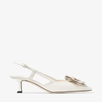 Mimmi Slingback 50 Latte Slingbacks aus glänzendem Nappaleder mit Spitzenkorsage