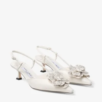 Mimmi Slingback 50 Latte Slingbacks aus glänzendem Nappaleder mit Spitzenkorsage