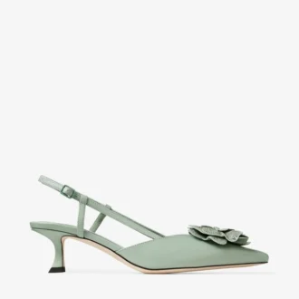 Mimmi Slingback 50 Verde Slingbacks aus glänzendem Nappaleder mit perforiertem Nappa-Spitzen-Corsage von jimmy choo
