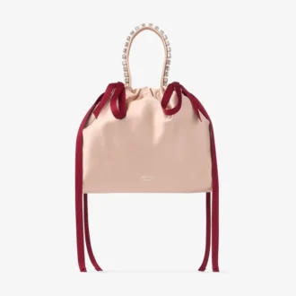 Mini-Handtasche mit Kordelzug und Macaron- und rubinroter Satin-Mini-Umhängetasche