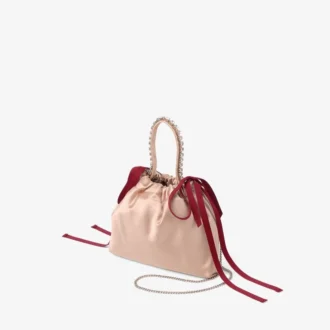 Mini-Handtasche mit Kordelzug und Macaron- und rubinroter Satin-Mini-Umhängetasche