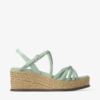 Nyra 60 Verde Nappa-Leder-Sandalen mit Keilabsatz