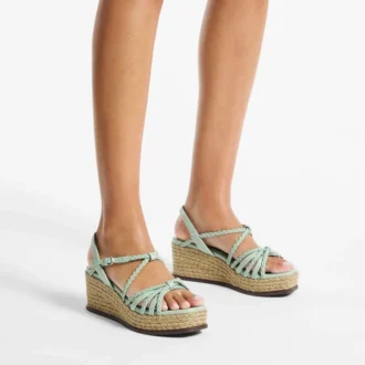 Nyra 60 Verde Nappa-Leder-Sandalen mit Keilabsatz