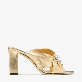 Rafi 85 Sandalen aus goldfarbenem Metallic-Nappaleder