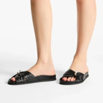 Rafi Flache schwarze Sandalen aus weichem Glove-Leder