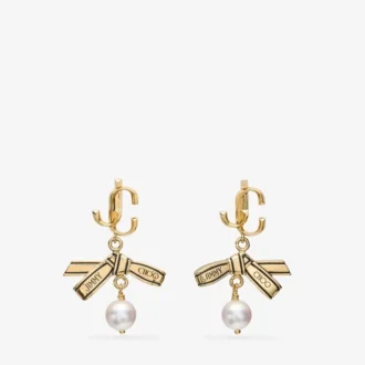 Ribbon Pearl Ohrring Goldfarbener Metall-Ribbon-Pearl-Ohrring