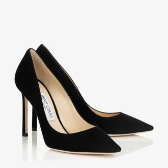 Romy 100 Pumps aus schwarzem Wildleder mit spitzer Zehenpartie