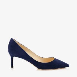 Romy 60 Pumps aus marineblauem Wildleder mit spitzer Zehenpartie