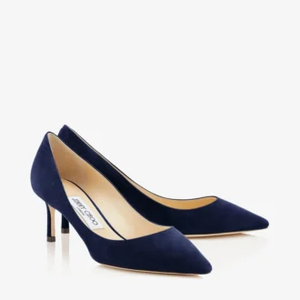 Romy 60 Pumps aus marineblauem Wildleder mit spitzer Zehenpartie