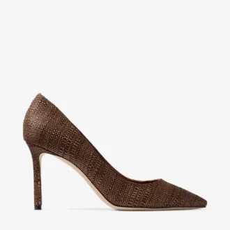 Romy 85 Pumps aus feiner Raffia in Hellbraun