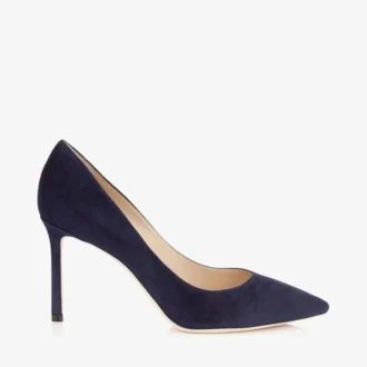 Romy 85 Pumps aus marineblauem Wildleder mit spitzer Zehenpartie