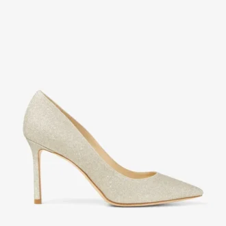Romy 85 Pumps mit spitzer Zehenpartie in Platin-Eis-Glitzer