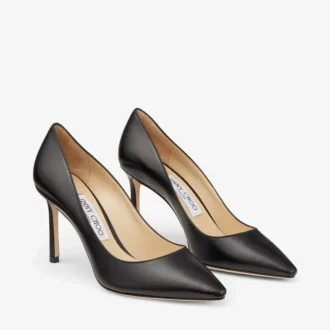 Romy 85 Schwarze Pumps aus Ziegenleder mit spitzer Zehenpartie