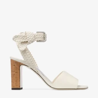 Rori 85 Latte Sandalen aus glänzendem Kalbsleder und glänzendem Kork