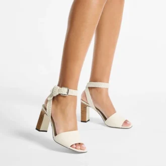 Rori 85 Latte Sandalen aus glänzendem Kalbsleder und glänzendem Kork