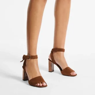 Rori 85 Sandalen aus hellbraunem Wildleder und glänzendem Kork