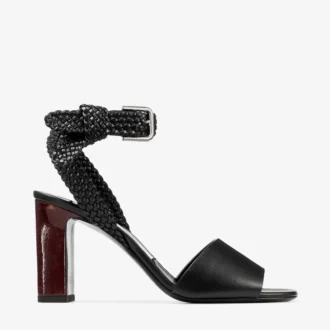 Rori 85 Schwarze Sandalen aus glänzendem Kalbsleder und glänzendem Kork