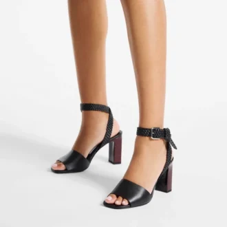 Rori 85 Schwarze Sandalen aus glänzendem Kalbsleder und glänzendem Kork