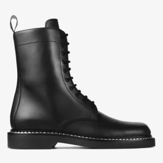 Rowan Derby Stiefel Stiefel aus schwarzem Box-Kalbsleder mit Metallrand-Detail