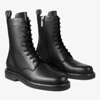 Rowan Derby Stiefel Stiefel aus schwarzem Box-Kalbsleder mit Metallrand-Detail