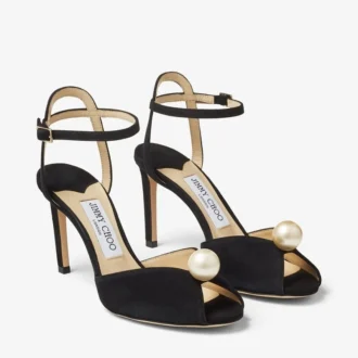Sacora 85 Schwarze Wildledersandalen mit Perlenverzierung