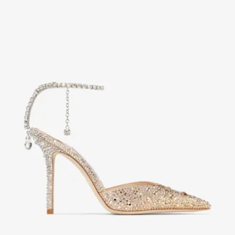 Saeda 100 Gold-Satin-Pumps mit Kristallen
