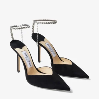Saeda 100 Pumps aus schwarzem Wildleder mit Kristallverzierung