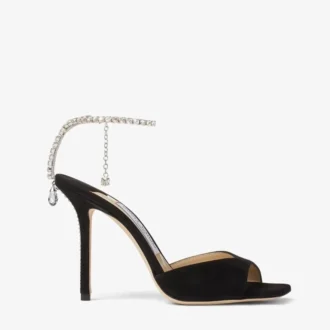 Saeda Sandal 100 Schwarze Wildledersandalen mit Kristallverzierung