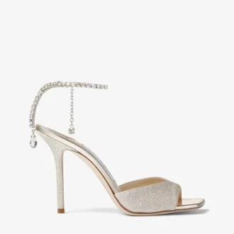 Saeda Sandale 100 Platinum Ice – Sandalen mit staubigem Glitzer und Kristallverzierung