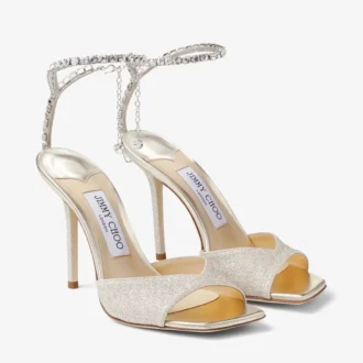 Saeda Sandale 100 Platinum Ice – Sandalen mit staubigem Glitzer und Kristallverzierung