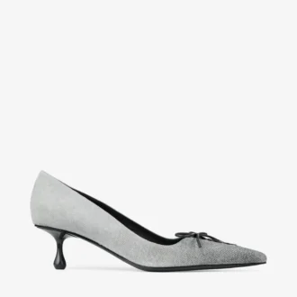 Scarlett 50 Pumps aus taubefarbenem Wildleder und Denim