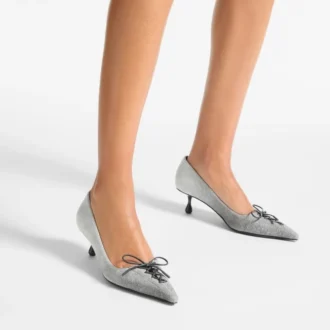 Scarlett 50 Pumps aus taubefarbenem Wildleder und Denim