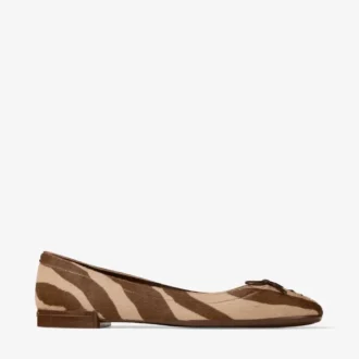 Scarlett Ballerina – Ballerinas aus Ponyleder mit Zebra-Print in Schokoladenbraun