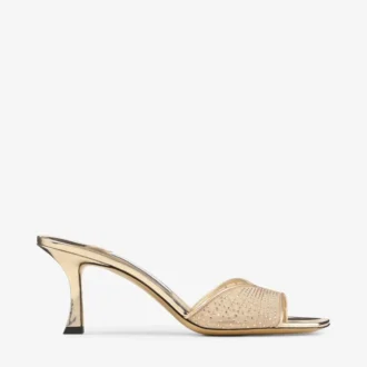 Skye 70 Sandalen aus goldenem Illusion-Kristall-Mesh und Liquid-Metal-Leder