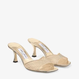 Skye 70 Sandalen aus goldenem Illusion-Kristall-Mesh und Liquid-Metal-Leder