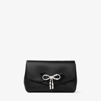 Soft Bow Mini-Tasche Schwarze Satin-Mini-Tasche mit Kristallschleife