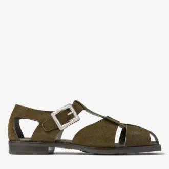 Sol Slide Sandalen aus moosgrünem Veloursleder