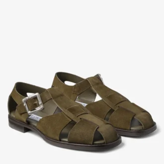 Sol Slide Sandalen aus moosgrünem Veloursleder