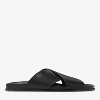 Sol Slide – Schwarze Vachetta-Leder-Pantoletten