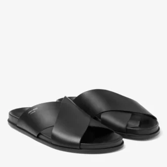 Sol Slide – Schwarze Vachetta-Leder-Pantoletten