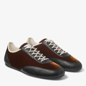 Sunny M Low-Top-Sneaker aus bronzefarbenem Leder- und Samtmix
