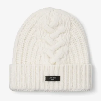 Yuki Cable Latte Strickmütze mit Leder-Logo-Etikett