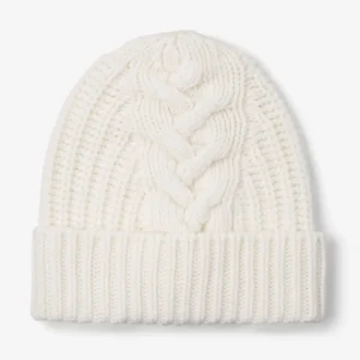 Yuki Cable Latte Strickmütze mit Leder-Logo-Etikett