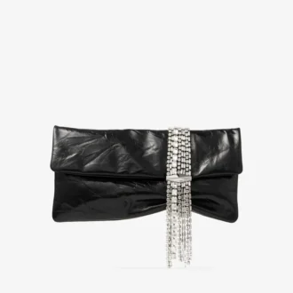 Zandra Clutch aus schwarzem Vintage-Metallic-Leder