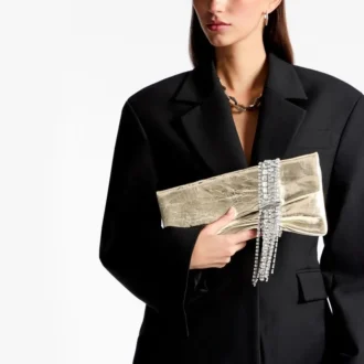 Zandra Platin Vintage-Metallic-Leder-Clutch